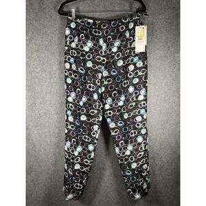Vintage SLB Pants Women 10 Black Silk Flat Front Ankle Colorful Classic Artsy